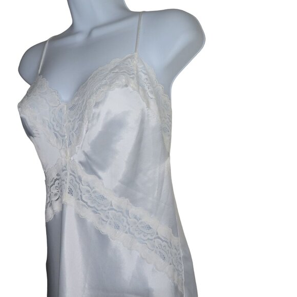 Vintage 80s White Lace Satin Slip Nightgown Robe Peignoir Set Wedding Honeymoon - Picture 4 of 16